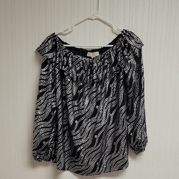 MICHAEL Michael Kors Chain Print Blouse. women's Sheer, PS black silver NWT - Picture 2 of 9